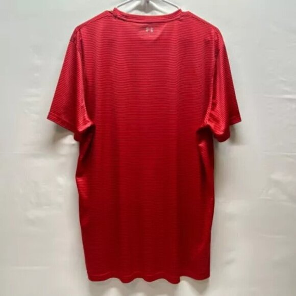 Under Armour Heatgear Loose Fit Mens Large Red Gray Stripe Short Sleeve Tech Tee - Picture 7 of 11